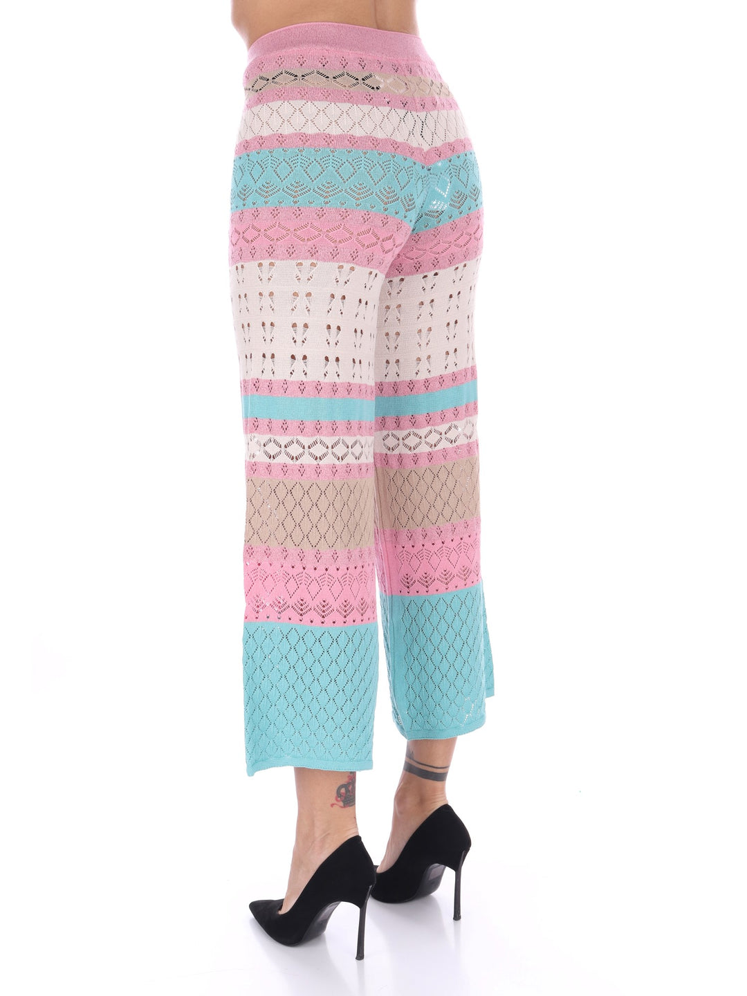 PTKD05010 Pantalone in maglia lurex e pizzo