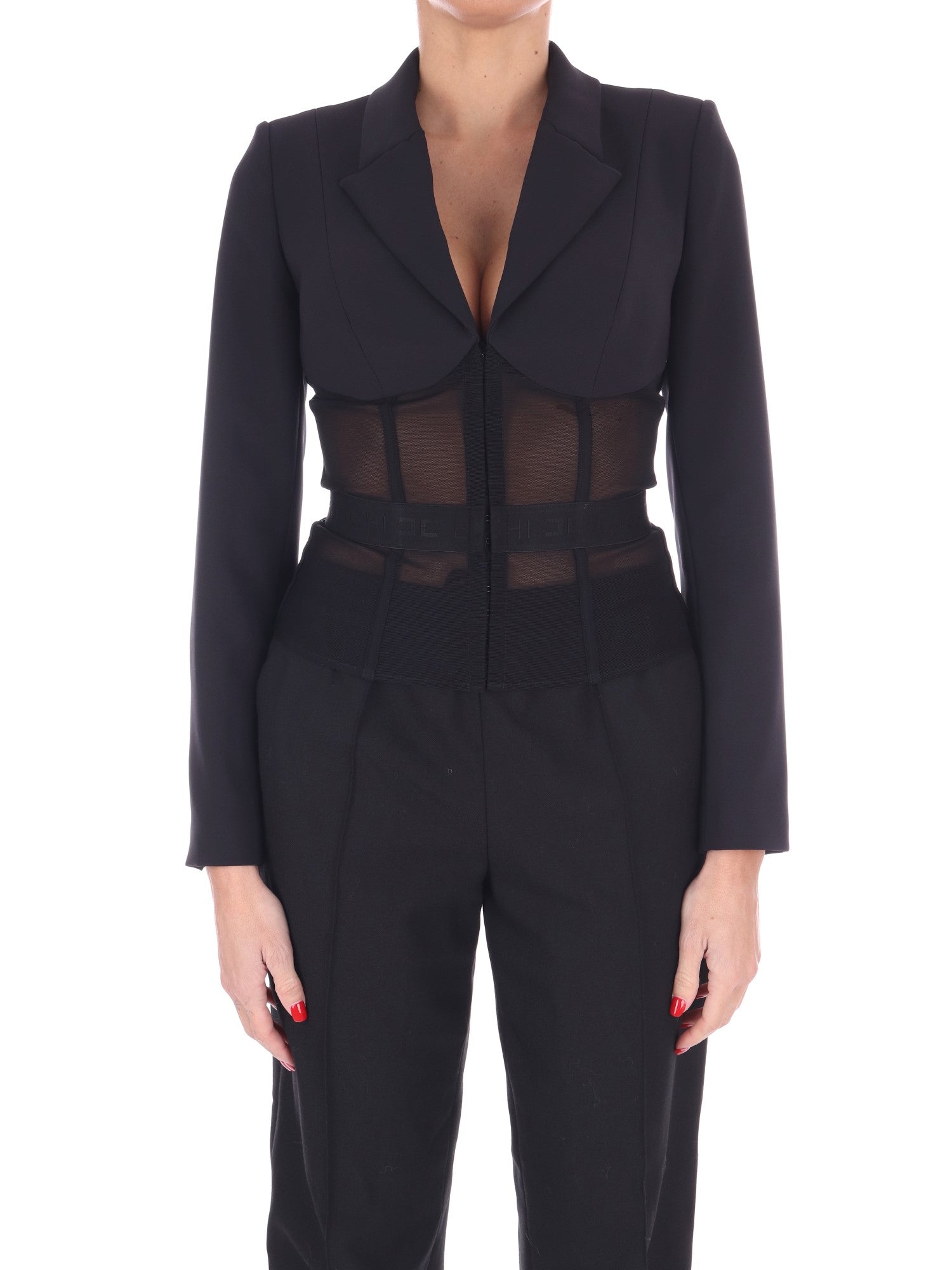 ジャケット ELISABETTA FRANCHI Crepe and tulle blazer (GI13151E2 110) ELISABETTA FRANCHI Crepe and tulle blazer (GI13151E2 110