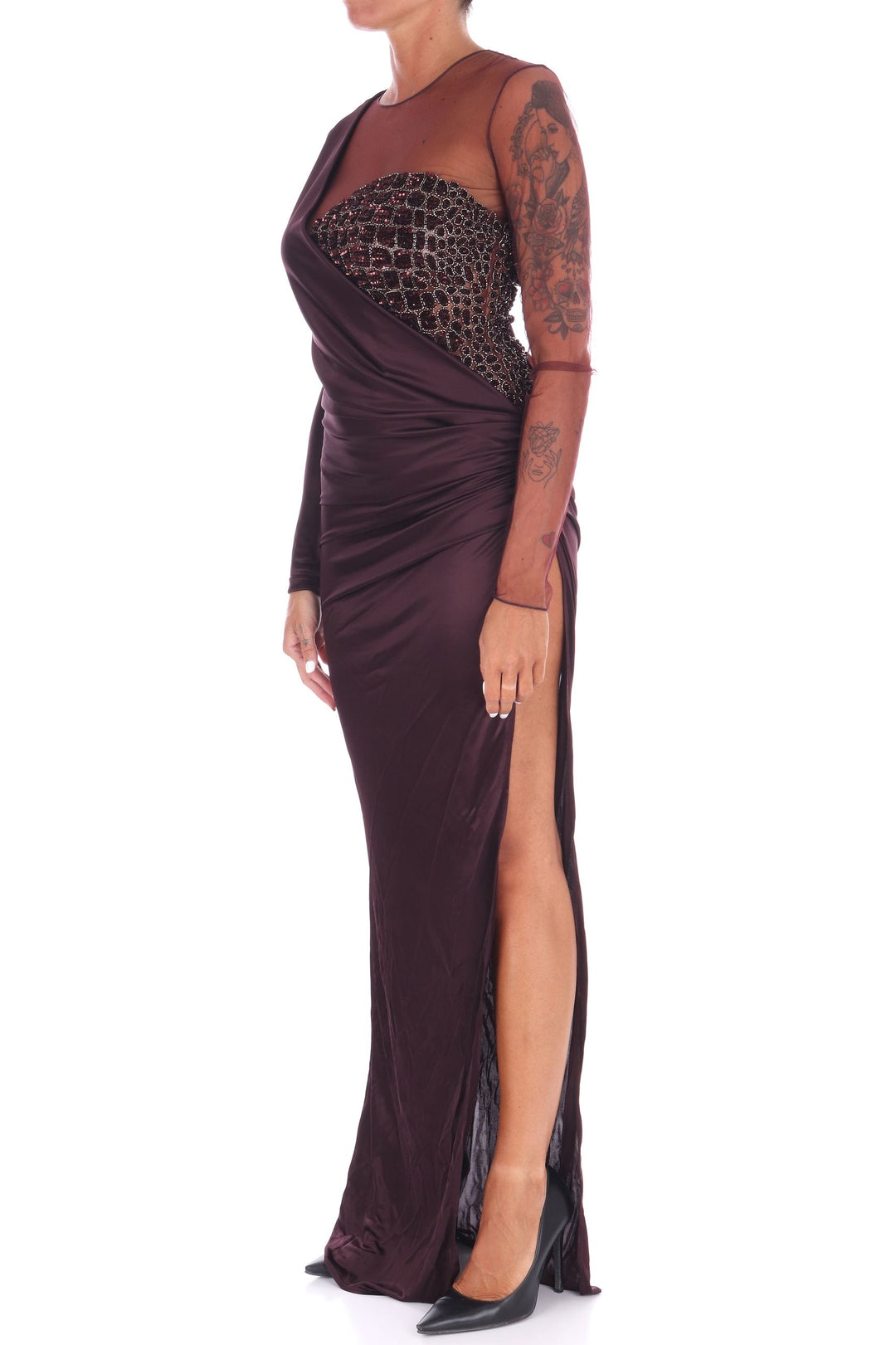 Yellow Elisabetta Franchi Long Dress ABR2257E2 Elisabetta Franchi Red Carpet Dress In Tulle And Jersey With Yellow Elisabetta Franchi Long Dress ABR2257E2 Elisabetta Franchi Red Carpet Dress In Tulle And Jersey With