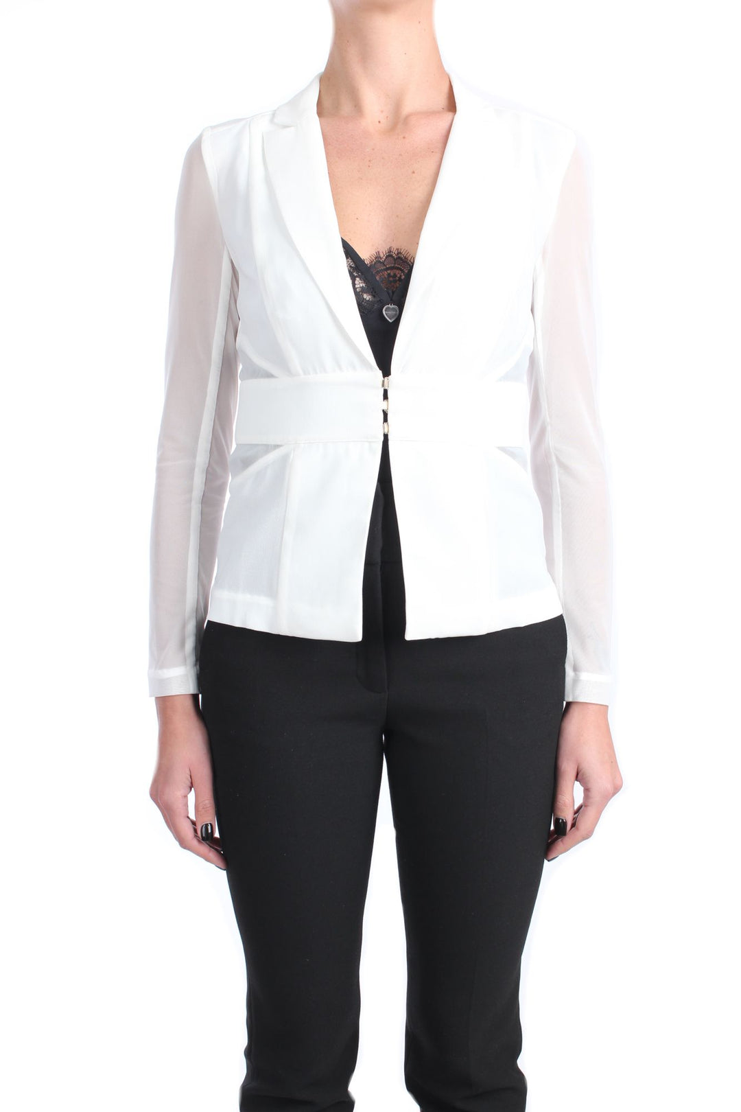 Modella Kocca Vestito Bianco Kocca NALA Giacca Con Trasparenza