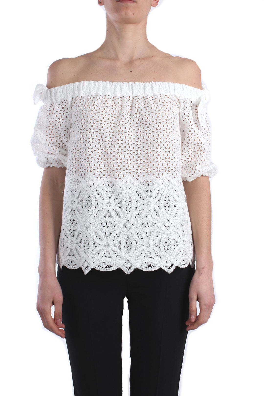 Anna Molinari 7C059A Blusa con scollatura a barca in pizzo