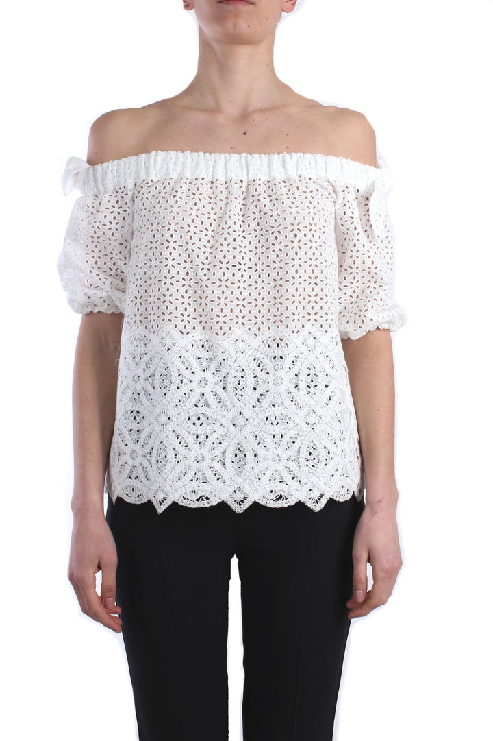 Anna Molinari 7C059A Blusa con scollatura a barca in pizzo